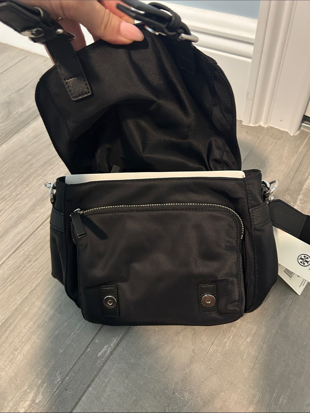 Tory Burch Black Nylon Messenger Bag with Logo Hardware - Picture 3 of 5
